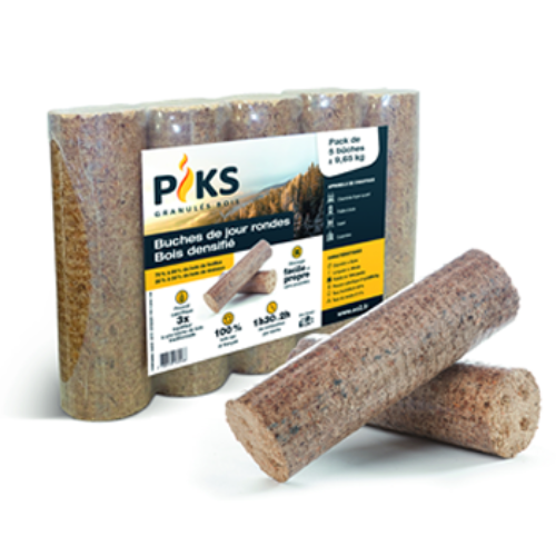 Bûches de bois densifié jour – Pack 9.65kg – Piks