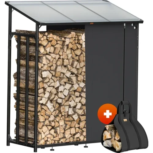 Étagère pour bois de cheminée XXL Noir Abri bûches en acier avec toit Stockage du bois Étagère à bûches extérieur